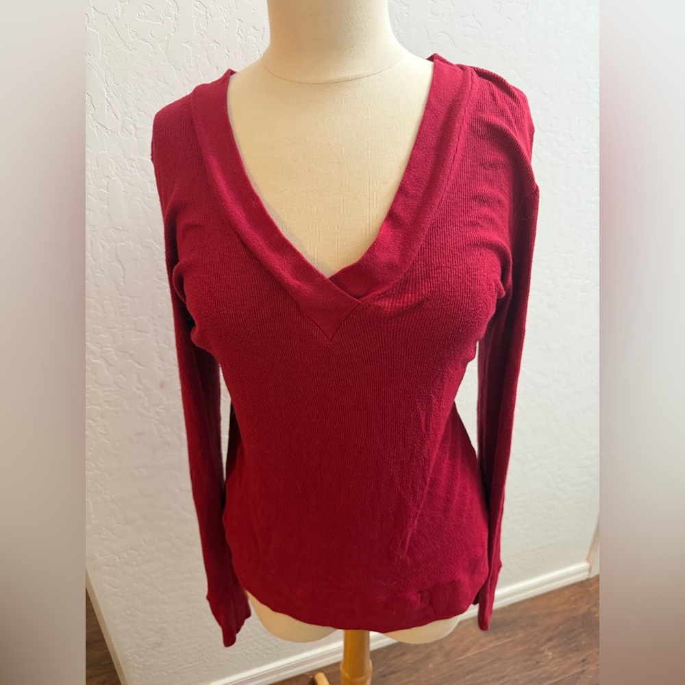 Vanity Burgundy V-Neck Long Sleeve Top